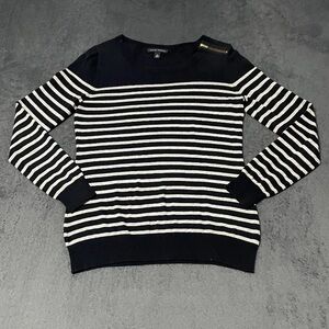 Banana Republic Sweater Womens S Blue Gray Striped Round Neck Nautical Preppy